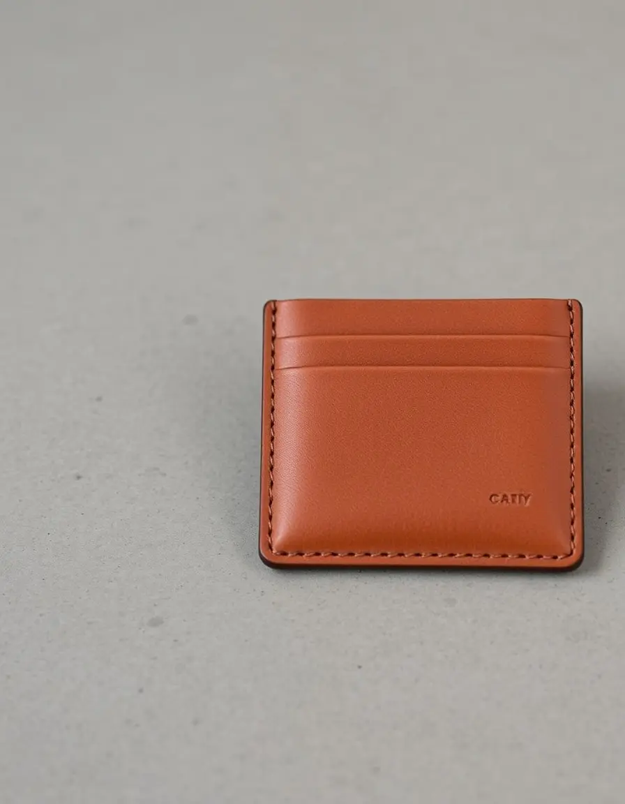 Slim leather card holder showing fine stitching and smooth texture