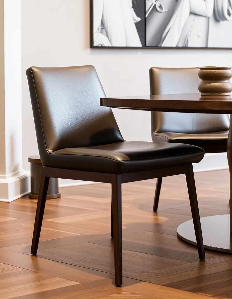 Modern sleek leather dining chair with clean lines