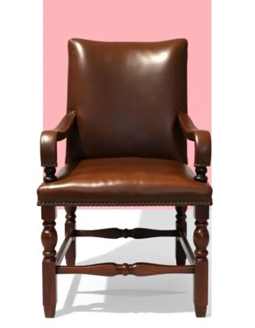 Armed captain leather dining chair with sturdy armrests