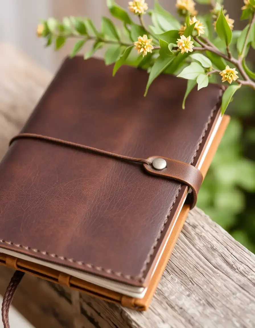 Vintage style leather journal with wrap tie