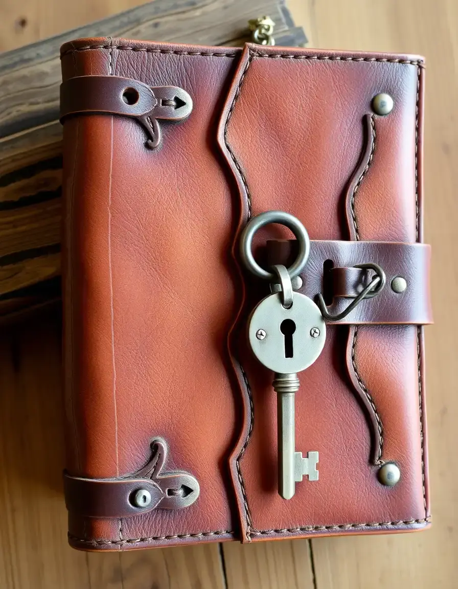 Lock and key leather journal