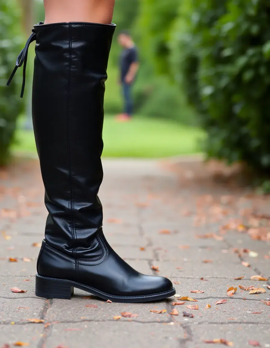 Classic black knee high leather boots with sleek finish