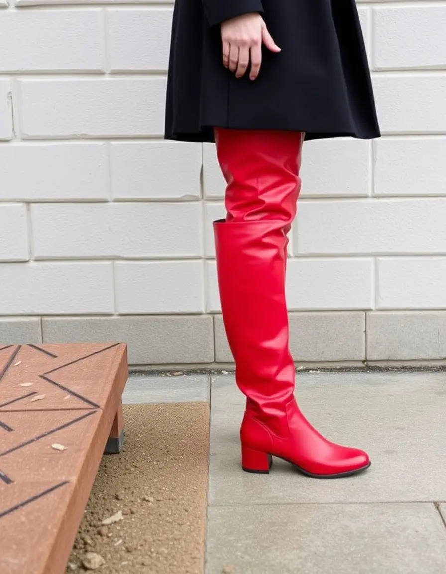 Red knee high leather boots