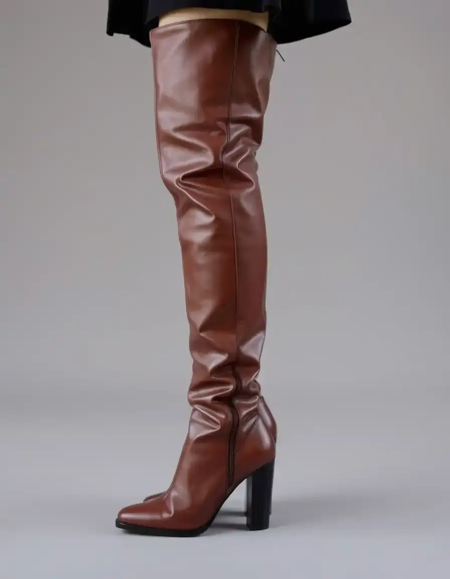 Heeled knee high leather boots with elegant silhouette