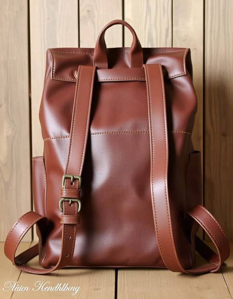 Casual leather daypack backpack with adjustable straps