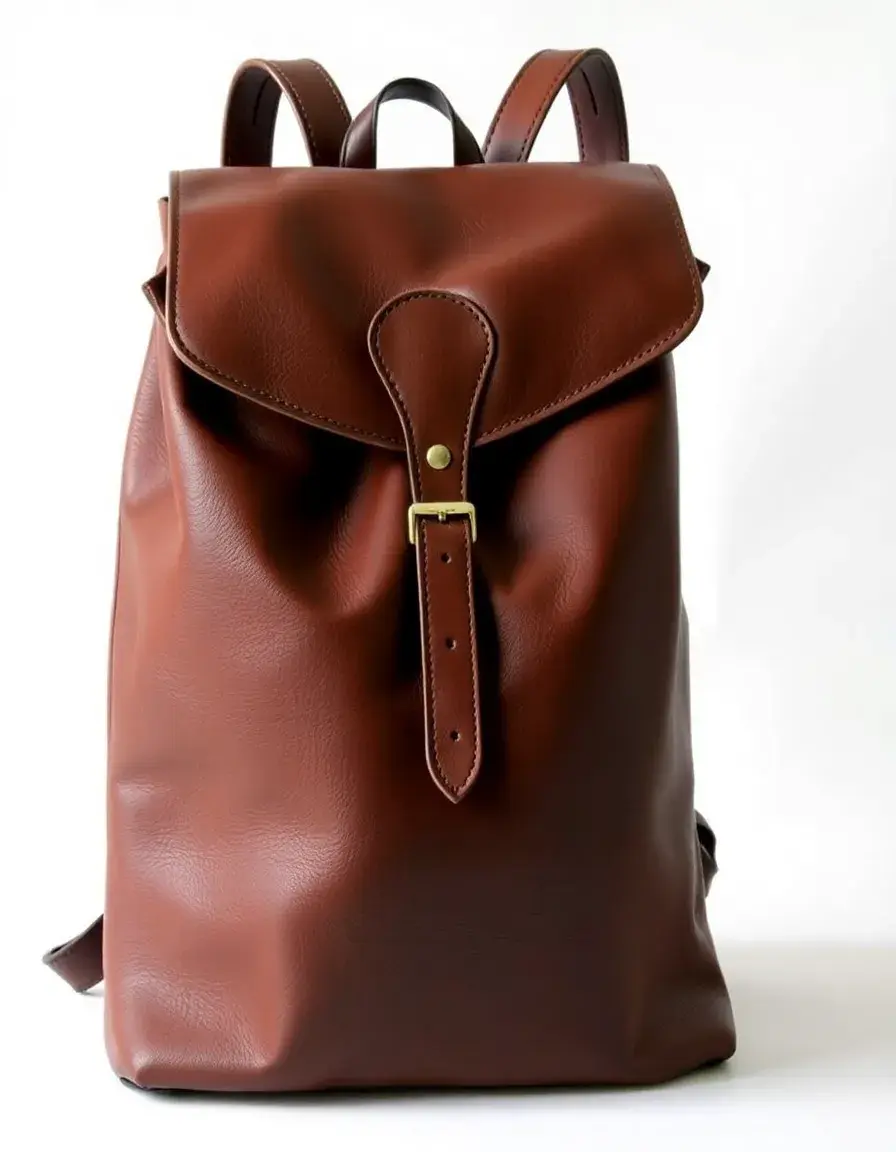 Traditional leather rucksack with classic flap closure
