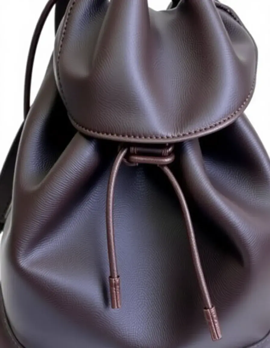 Leather drawstring backpack in a gym-style silhouette