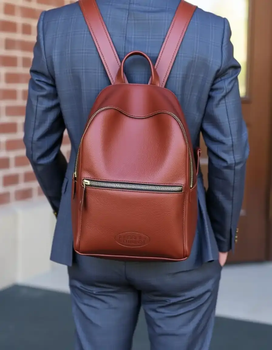 Professional leather business backpack compatible with suits