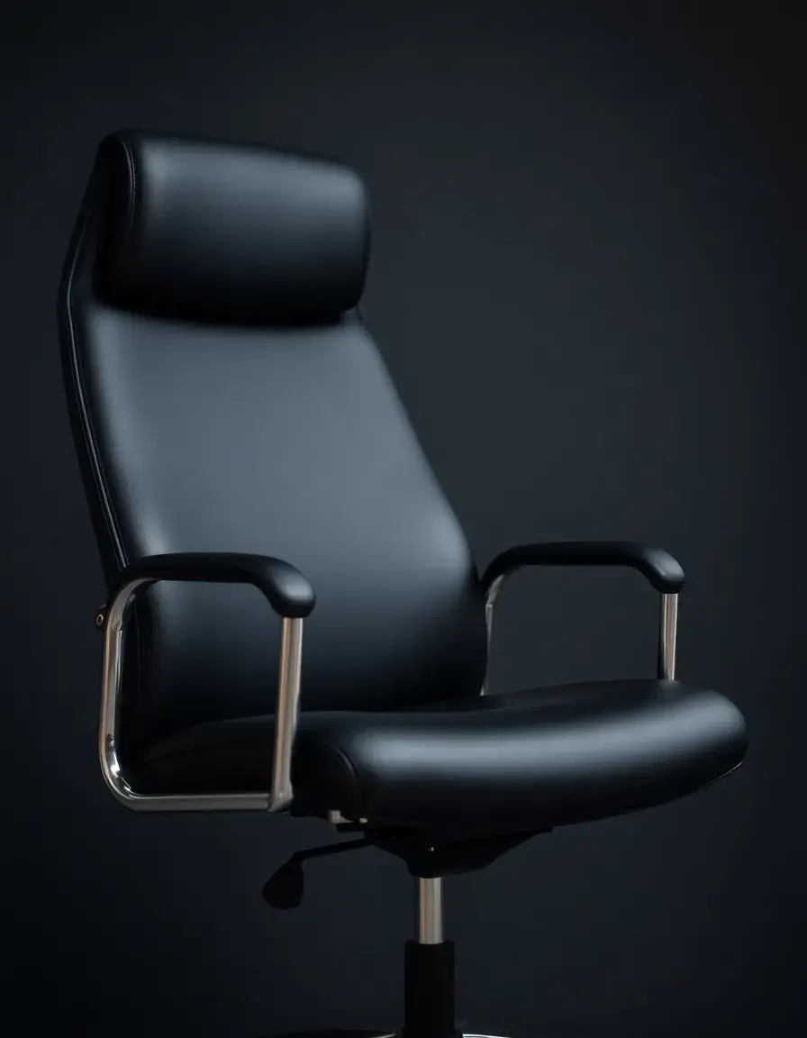 Side view of black adjustable leather office chair