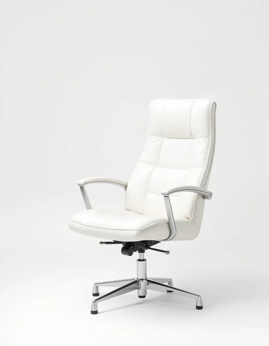 Sleek modern white leather office chair on a white background