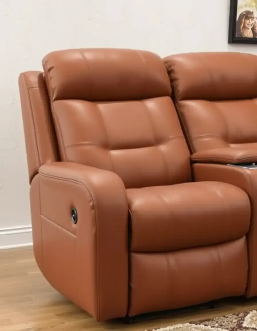 A brown massage function leather recliner sofa