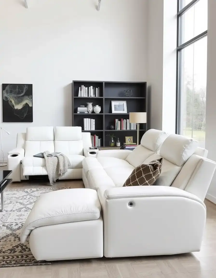 A white electric leather reclining sofa extended