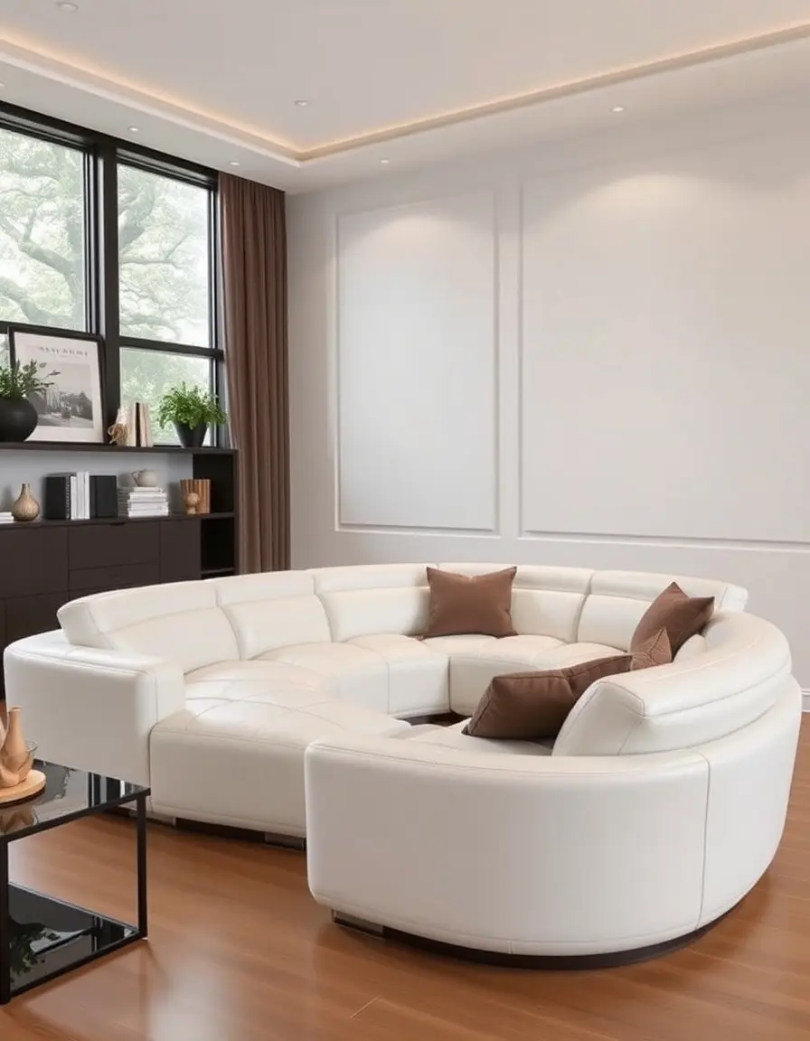 A curved white leather sectional sofa elegant
