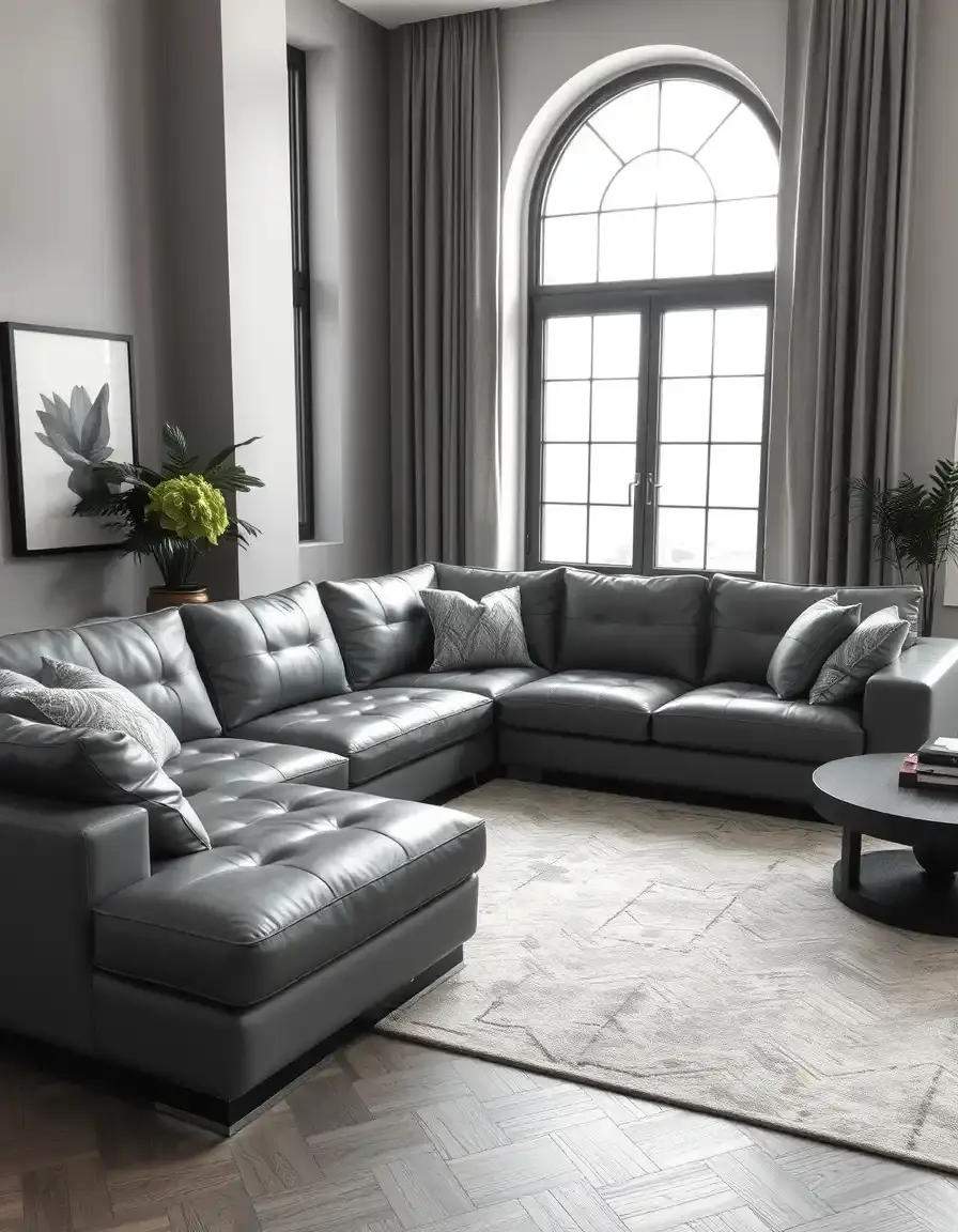 A contemporary gray leather sectional design