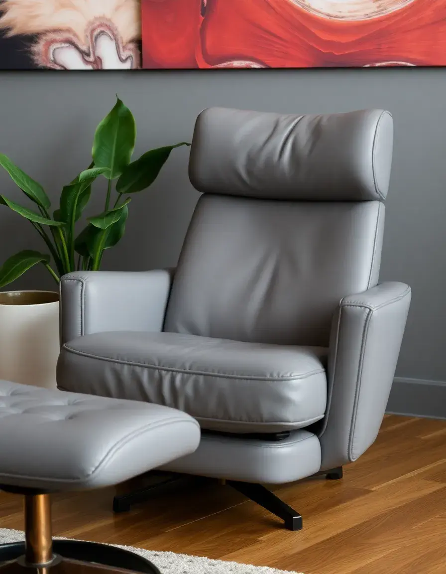 Low lounge gray leather swivel chair relaxed