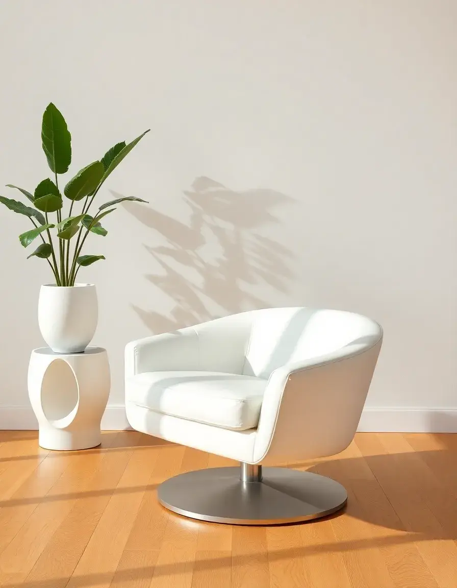 Armless white leather swivel chair modern
