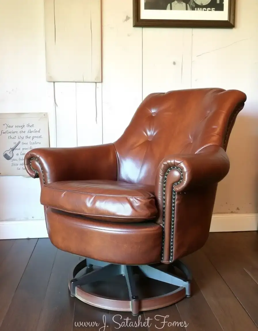 Vintage distressed leather swivel chair