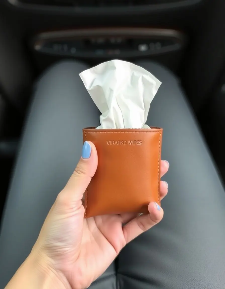 Small travel-sized leather wipes pouch