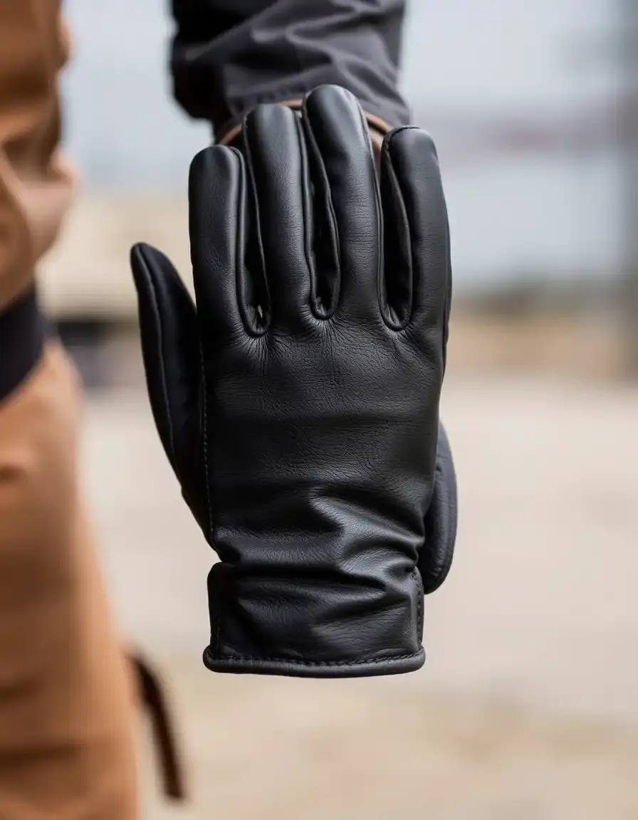 Black heavy-duty leather construction gloves