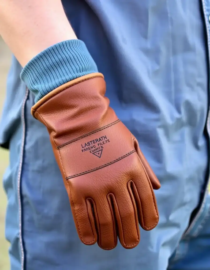 Durable ranch leather work gloves showing textured grain