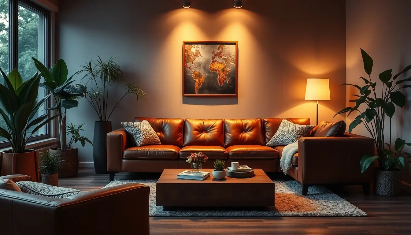 brown leather sofa