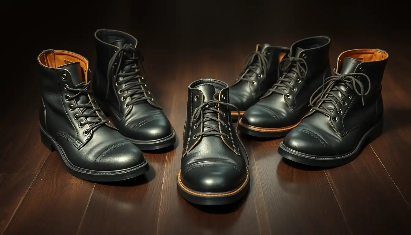 men boots leather black