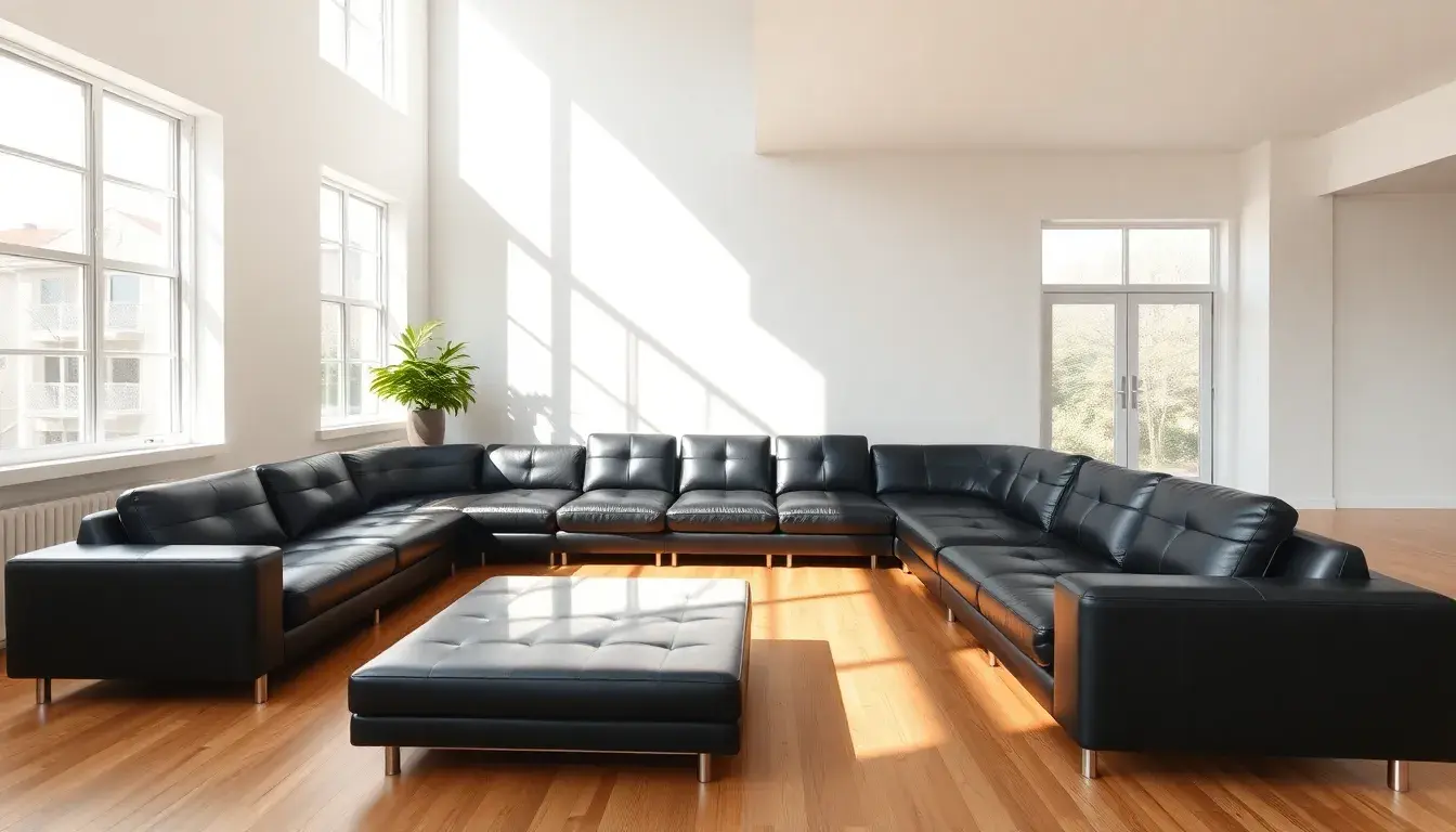 black leather sectional