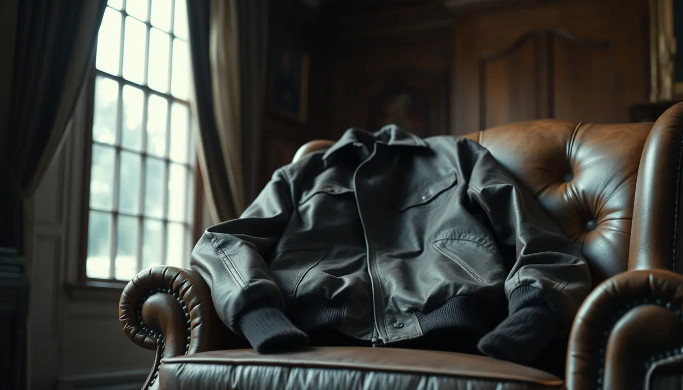 brown leather bomber jacket