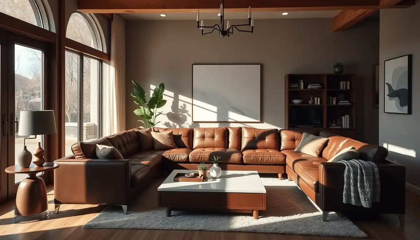 brown leather sectional