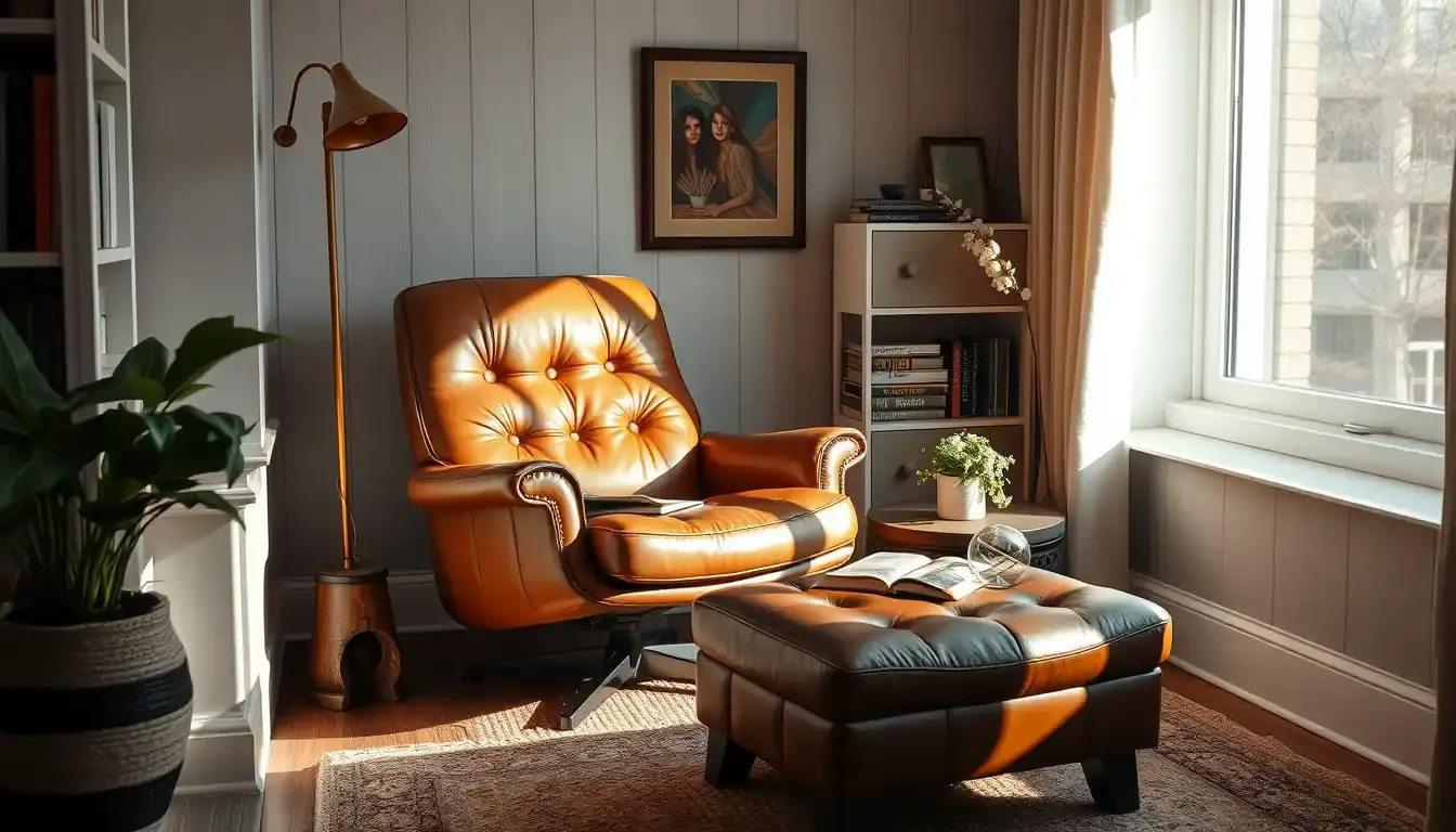 leather chair and ottoman