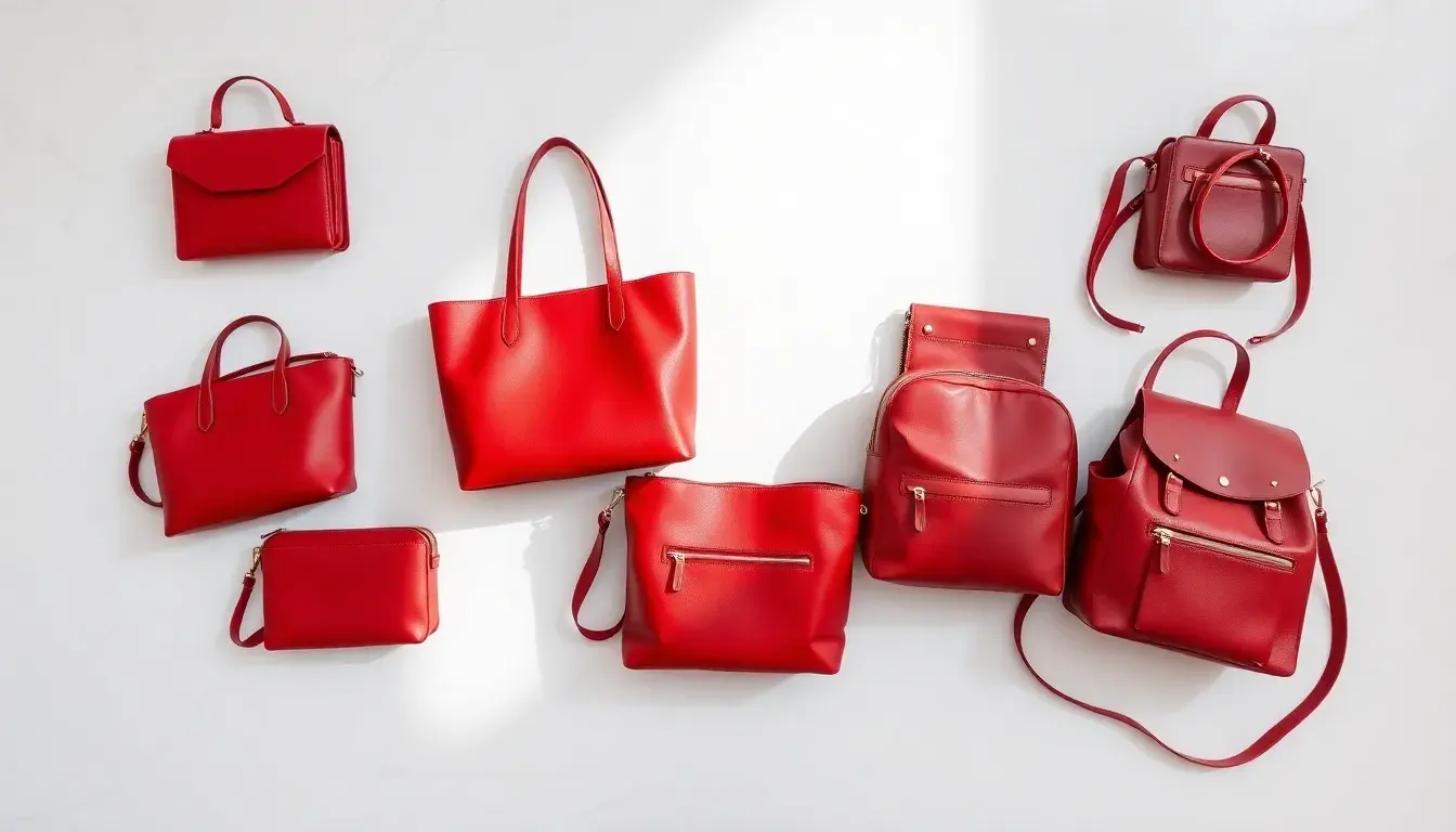 red leather bag