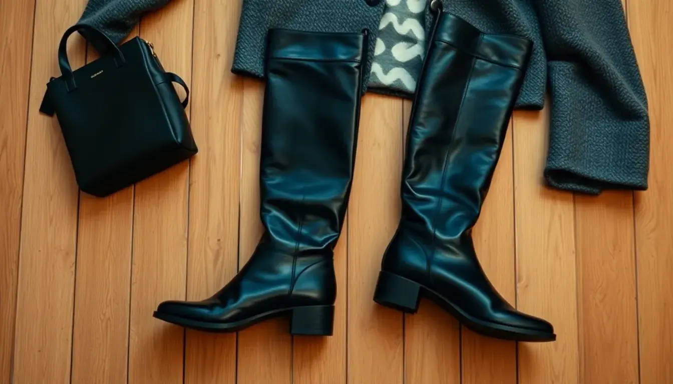 black leather knee high boots