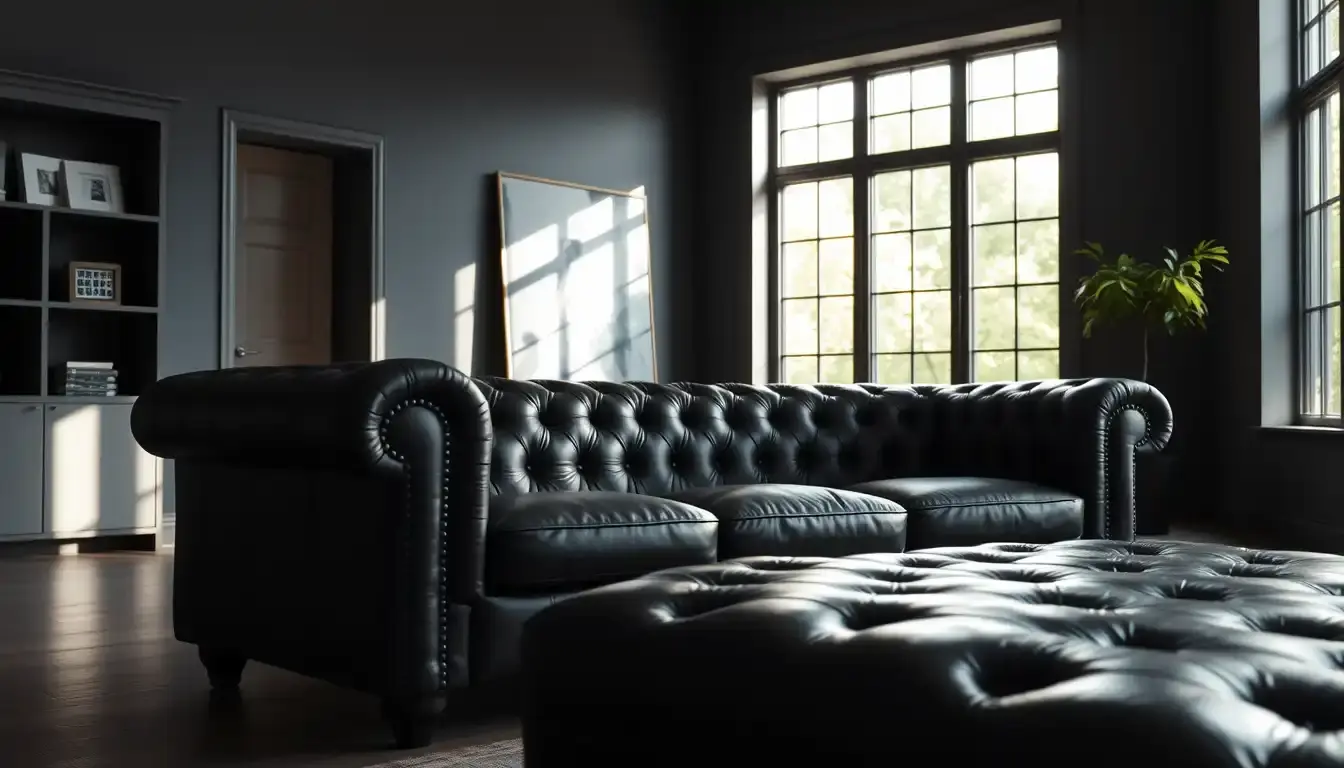 black leather sofa