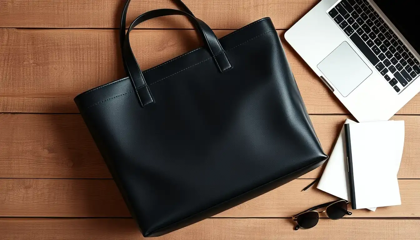 black leather tote bag