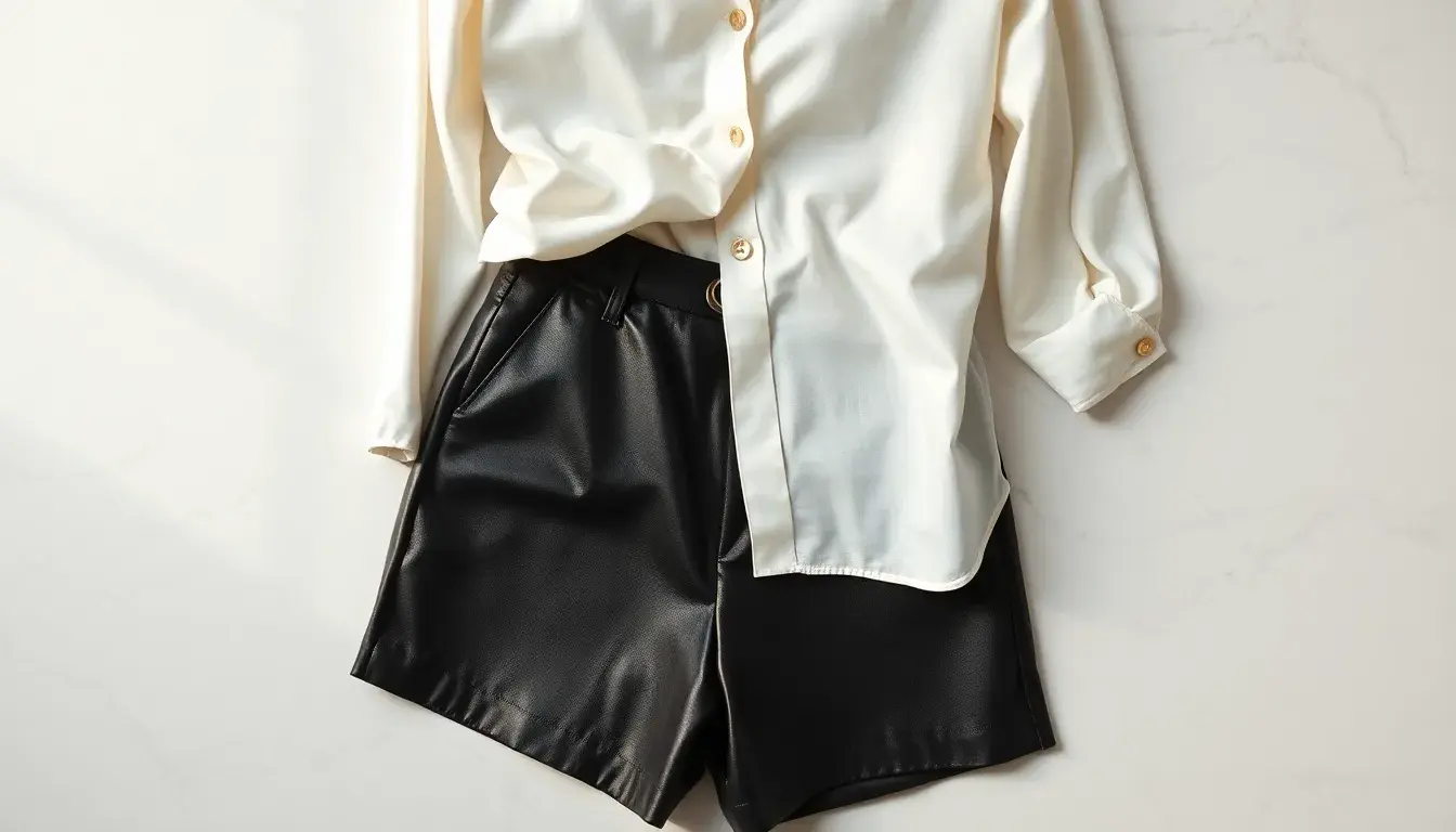 black leather shorts